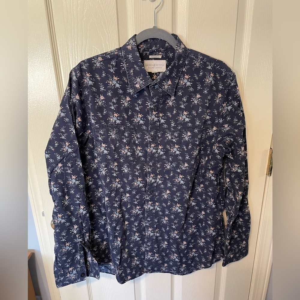 Denim & Supply Blue  Floral Large Mens Ling Sleeve